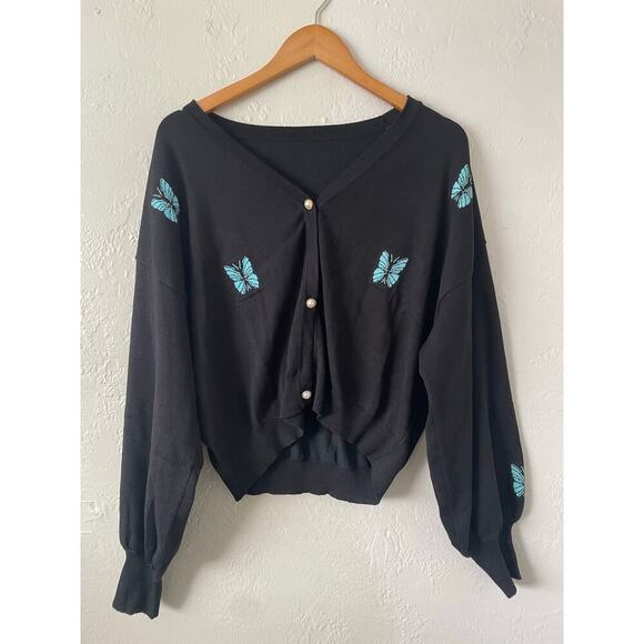NWOT Butterfly Pearl Button Cardigan Plus Fairygrunge Whimical Kidcore Spring 3X - Picture 1 of 7